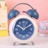 Valkyrie Akar Saniyeli Analog Yüksek Sesli Şirin Masa Saati Alarmlı Işıklı Dakik  Çift Çanlı Mavi - 2