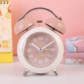 Valkyrie Akar Saniyeli Analog Yüksek Sesli Şirin Masa Saati Alarmlı Işıklı Dakik Çift Çanlı Pembe - 5