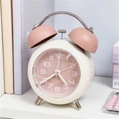 Valkyrie Akar Saniyeli Analog Yüksek Sesli Şirin Masa Saati Alarmlı Işıklı Dakik Çift Çanlı Pembe - 6