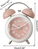 Valkyrie Akar Saniyeli Analog Yüksek Sesli Şirin Masa Saati Alarmlı Işıklı Dakik Çift Çanlı Pembe - 4