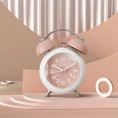 Valkyrie Akar Saniyeli Analog Yüksek Sesli Şirin Masa Saati Alarmlı Işıklı Dakik Çift Çanlı Pembe - 2