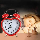 Valkyrie Akar Saniyeli Kalp Şeklinde Analog Çalar Saat Kalpli Alarmlı Yüksek Zil Sesli Işıklı Masa Saati Kırmızı - 7