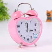 Valkyrie Akar Saniyeli Kalp Şeklinde Analog Çalar Saat Kalpli Alarmlı Yüksek Zil Sesli Işıklı Masa Saati Pembe - 1