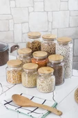 9'lu Bambu Kapaklı Cam Kavanoz & Erzak Saklama Kabı Seti 3* 1.3 Lt + 0.80 Lt + 0.50 Lt (Vakum Kapak) - 2