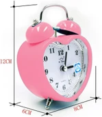 Valkyrie Akar Saniyeli Kalp Şeklinde Analog Çalar Saat Kalpli Alarmlı Yüksek Zil Sesli Işıklı Masa Saati Pembe - 4