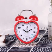 Valkyrie Akar Saniyeli Kalp Şeklinde Analog Çalar Saat Kalpli Alarmlı Yüksek Zil Sesli Işıklı Masa Saati Kırmızı - 5