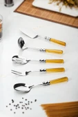5 Parça Platin Servis Seti & Servis Sunum Seti Amber ( Kepçe / Kevgir / Sıpatula / Çatal / Kaşık ) - 3