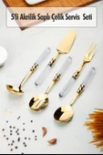 5 Parça Gold Servis Seti & Servis Sunum Seti Şeffaf ( Kepçe / Kevgir / Sıpatula / Çatal / Kaşık ) - 1