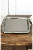 Urfakent Dekoratif İşlemeli Desenli Gümüş Kare Sunum Tepsi söz nişan tepsisi 38x24 cm - 1