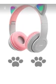 ELROND Gri Renk Vilya Kedi Kulağı Detaylı Uyumlu Bluetooth Kablosuz Kulaklık Çocuk Oyuncu Aux Kablo - 3