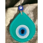 Orta Boy Açık Yeşil Damla Desen Nazar Boncuklu Duvar Dekoru Cam Duvar Süsü - 1