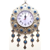 Nazar Boncuklu Gümüş Kaplama Solmaz Kararmaz Duvar Saati - 1