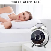 Valkyrie LED Ekranlı Analog Alarmlı Masa Saati Çalar Saat Pil Dereceli Çift Alarmlı Dijital Saat Beyaz - 10