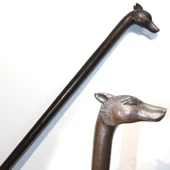 Özel Tasarım Maun Ağacı Kurt Tasarımı Baston No:30 - 1