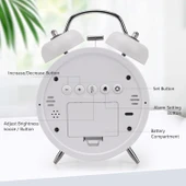 Valkyrie LED Ekranlı Analog Alarmlı Masa Saati Çalar Saat Pil Dereceli Çift Alarmlı Dijital Saat Beyaz - 7