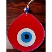 Orta Boy Şeffaf Kırmızı Damla Desen Nazar Boncuklu Duvar Dekoru Cam Duvar Süsü - 1