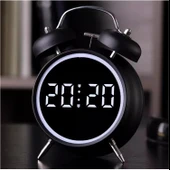 Valkyrie LED Ekranlı Analog Alarmlı Masa Saati Çalar Saat Pil Dereceli Çift Alarmlı Dijital Saat Siyah - 1