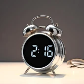 Valkyrie LED Ekranlı Analog Alarmlı Masa Saati Çalar Saat Pil Dereceli Çift Alarmlı Dijital Saat Gümüş - 10