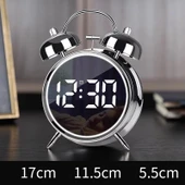 Valkyrie LED Ekranlı Analog Alarmlı Masa Saati Çalar Saat Pil Dereceli Çift Alarmlı Dijital Saat Gümüş - 6