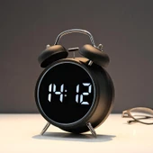 Valkyrie LED Ekranlı Analog Alarmlı Masa Saati Çalar Saat Pil Dereceli Çift Alarmlı Dijital Saat Siyah - 9