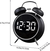 Valkyrie LED Ekranlı Analog Alarmlı Masa Saati Çalar Saat Pil Dereceli Çift Alarmlı Dijital Saat Siyah - 7