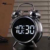 Valkyrie LED Ekranlı Analog Alarmlı Masa Saati Çalar Saat Pil Dereceli Çift Alarmlı Dijital Saat Gümüş - 1