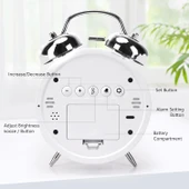 Valkyrie LED Ekranlı Analog Alarmlı Masa Saati Çalar Saat Pil Dereceli Çift Alarmlı Dijital Saat Gümüş - 5