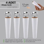 4 Adet Ahşap Ayak 12 Cm Beyaz M8 Civatalı Bağlantı Aparatlı Dolap Mobilya Koltuk Kanepe Destek Ayağı Ayakları - 1