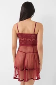 Bordo Şifon Pileli Gecelik-835 - 4