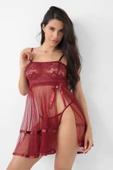 Bordo Şifon Pileli Gecelik-835 - 5