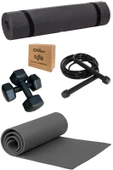 CKSpor Süper Set Siyah Yoga Pilates Matı + Atlama İpi + 1x2 Siyah Dambıl - 1