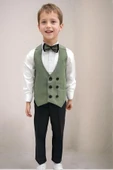 Erkek Bebek Takım Elbise Çizgili Yelekli Yosun Yeşili Alt Üst Takım - 7