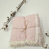 Pembe 7 Katlı Çift Taraflı Dolgulu Müslin Bebek-Çocuk Battaniyesi Pamuk 110X110 cm - 2
