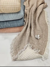 Kahverengi 7 Katlı Çift Taraflı Dolgulu Müslin Bebek-Çocuk Battaniyesi Pamuk 110X110 cm - 1