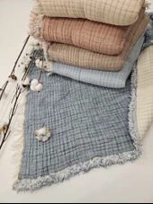 Denim Mavi 7 Katlı Çift Taraflı Dolgulu Müslin Bebek-Çocuk Battaniyesi Pamuk 110X110 cm - 2