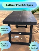Katlanır Piknik & Kamp Sehpası & Bahçe Balkon Sehpası 80 x 55 cm Büyük Boy Çelik Destekli - 2