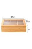 Bambu Organizer Kutu Takı Aksesuar Kutusu, Çay Kutusu 6 Bölmeli 24x16x7cm - 1