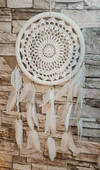 Düş Kapanı Makrome Dreamcatcher Ekru Kuş Tüyü Rüya Kapanı Duvar Süsü Elişi - 1