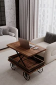 kolexonline Capria akıllı sehpa çalışma masası yemek masası yer sofrası tekerli araba model sehpa ceviz renk thumbnail 2