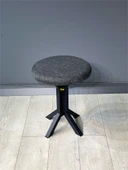 Tabure Gri Keten Kumaş Puf Makyaj Masası Sandalyesi Metal Sandalye Tekli Çap 39 x Yükseklik 51 cm - 1