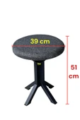 Tabure Gri Keten Kumaş Puf Makyaj Masası Sandalyesi Metal Sandalye Tekli Çap 39 x Yükseklik 51 cm - 4