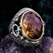 Zultanit Taşlı Ayyıldız Tasarımlı La Galibe İllallah Yazılı Gümüş Erkek Yüzük thumbnail 1