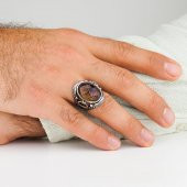 Zultanit Taşlı Ayyıldız Tasarımlı La Galibe İllallah Yazılı Gümüş Erkek Yüzük thumbnail 2