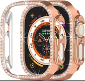 Apple Watch Ultra Ultra 2 49mm Uyumlu Tek Sıra Parlak Taşlı Rubber Kasa Kapak - 5