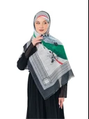 Filistin Şal Kefiye Zaytin Ve Filistin Bayrak Baskılı Kareli Kadın Şal S100035 - 9