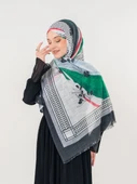 Filistin Şal Kefiye Zaytin Ve Filistin Bayrak Baskılı Kareli Kadın Şal S100035 - 7