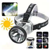 Ayt Powermaster Solar Güneş Enerji Panelli Ledli Kafa Lambası Feneri 1600mAh 6 Modlu Sensörlü Kamp Yürüyüş Lambası - 1