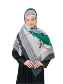 Filistin Şal Kefiye Zaytin Ve Filistin Bayrak Baskılı Kareli Kadın Şal S100035 - 4
