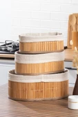 Posima 2082 Oval 3lü Pinterest Sepet Bambu Sepet Seti Dekoratif Banyo Mutfak Düzenleyici Organizeri Hasır - 2