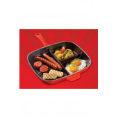 Lava Kırmızı Grill Bölmeli Izgara Dikdörtgen Döküm Tava - 1